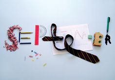 the letters are made up of different items