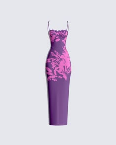 The perfect floral print maxi dress 🤩 Crafted with printed mesh and lace trim, this pretty piece is complete with underwire bust cups, adjustable straps, and a back slit that provide just the right amount of support and style for any occasion 💜 Purple 2 Piece Outfit, Asian Dress Outfits, Maxi Dress Bodycon, White Corset Dress, Hawaiian Dress, Dress Crafts, Floral Print Maxi Dress, Floral Print Maxi, Glam Dresses