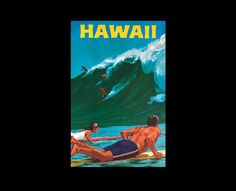 an advertisement for the hawaiian surfboarder's magazine, featuring two men surfing