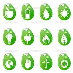 green stickers with icons on the theme of nature and environment stockvectors