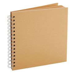 a brown spiral bound notebook on a white background with clippings in the middle