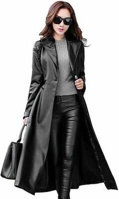 Pinterest Trent Coat, Black Overcoat, Black Leather Coat, Long Overcoat, Long Leather Coat, Long Winter Coats, Women Overcoat, Leather Trench, Long Trench