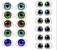 an image of different colored eyes with hearts in the center and on each eyelide