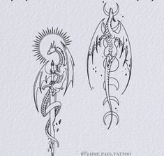 two dragon tattoos on white paper with the words, tattoo designs for men and women