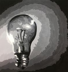 a black and white painting of a light bulb