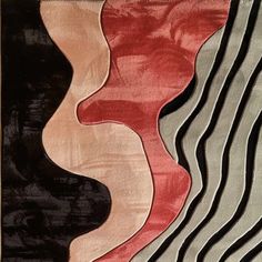 an abstract painting with wavy lines in red, black and grey colors on a white background