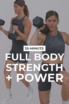 the full body strength and power guide for women is shown in three different positions, including one