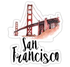 san francisco sticker with the golden gate bridge in black ink on a white background