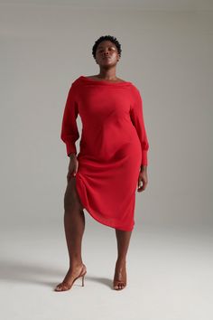 Scarlett | Millie bias dress | alt2 Scarlet Color, Bias Dress, Plus Size Fashion Tips, Milly Dress, Curvy Fashionista, Collar Bone, Georgette Fabric, Fall Collection, Dress Pant