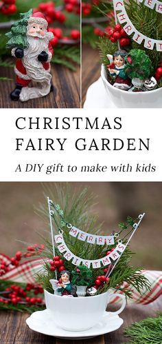 christmas fairy garden with santa claus and other decorations