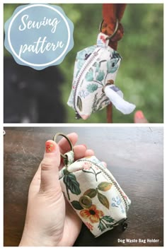 the sewing pattern is being used to make an ornament for a keychain