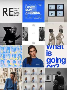 a collage of photos with the words what is going on? in blue and white