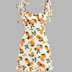 Brand New, Never Worn. Apricot Mini Dress With Ruffles, Fruit Print Dress For Day Out, Orange Mini Dress For Spring, Orange Mini Length Summer Dress, Orange Fitted Lined Mini Dress, Chic Orange Mini Dress For Summer, Summer Orange Mini Dress, Summer Mini Length Orange Dress, Chic Orange Sundress For Day Out