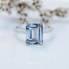 The default design option features 11x9mm Emerald Cut Genuine Aquamarine Stone, VVS1-Clarity, VG-Cut, Ex-Polish, VG-Symmetry Set with D-Colorless Moissanite Accent Stones in 14K White Gold Engagement Ring. Model 447 -11x9 Also you can fully customize and engrave this ring by clicking the button "Personalize in 3D". - As well please remember it takes up to 19-21 days to make and ship this item. Rectangular Diamond Ring, Emerald Cut Aquamarine Ring, Dimond Ring, Hidden Halo Ring, Blue Aquamarine Ring, Wood Wedding Ring, Gold Earrings For Women, Aquamarine Engagement Ring, Aquamarine Jewelry