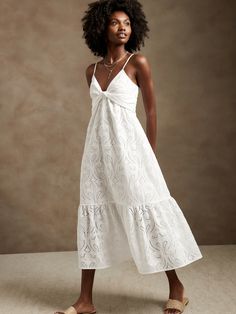 Petite Eyelet Midi Dress | Banana Republic White Dress Summer Casual, Petite Summer Dresses, Eyelet Midi Dress, Summer Gowns, Flowy Summer Dresses, Midi Dress White, Twist Front Dress, Yellow Maxi Dress, Amazon Dresses