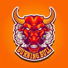 an angry bull head with the word burning bull on it