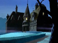 an animated image of a castle in the night