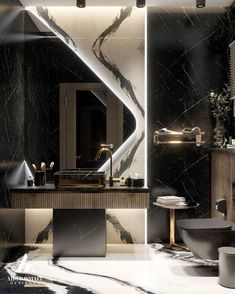 a modern bathroom with marble walls and flooring