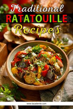 traditional ratatoulie recipe in a bowl with parsley on the side and title overlay