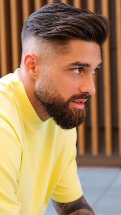 medium length hair styles Beard Skin Fade, Skin Fade Beard For Men, Cool Messy Hairstyles For Men, Long Faded Hairstyles For Men, Short Side Swept Hairstyles Men, Mens Hairstyles Fade With Beard, Mens Fades With Beards, Mens Beard Fade, Beard Fade Men