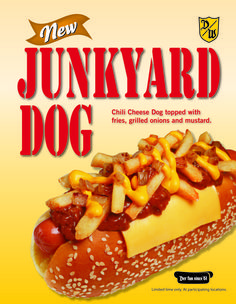 the new junkyard dog is loaded with fries, chilis, onions and mustard