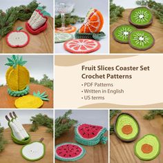 Crocheting your own functional fruit slices for different seasons, even months! These fruit slice coaster sets will look so refreshing on your table. These coaster sets also make wonderful presents, especially the apple slices, which can be a great gift for teachers. This crochet bundle includes five PDFs: - Apple Slices Coaster Set (Beginner) - Watermelon Slices Coaster Set (Beginner) - Citrus Fruit Slices Coaster Set (Adventurous Beginner-Intermediate) - Pineapple Slices Coaster Set (Adventuro Crochet Watermelon, Coaster Crochet Pattern, Bobble Stitch Crochet, Coaster Crochet, Fruit Slices, Half Double Crochet Stitch, Pineapple Slices, Coaster Sets, Types Of Stitches