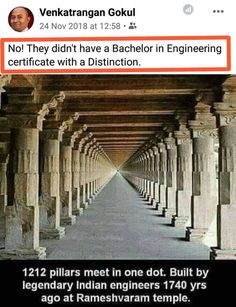 an image of a long line of pillars with the caption, not they didn't have a bachelor in engineering certificate with a distiction