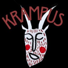 a drawing of a mask with the words krampus on it's face