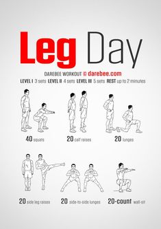 a poster with instructions for how to do leg day in different positions, including squats and