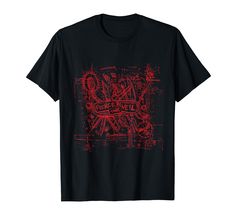 a black t - shirt with red graffiti on it