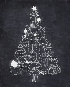 a chalkboard drawing of a christmas tree