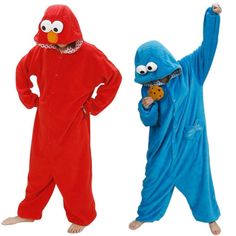 two children's onesuits one in red and the other in blue, both with