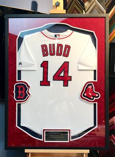 the jersey worn by boston red sox is on display