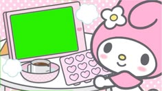 an image of a hello kitty with a laptop