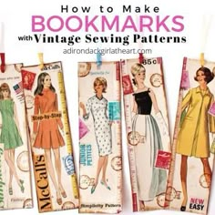 four vintage sewing books with the title how to make bookmarks with vintage sewing patterns