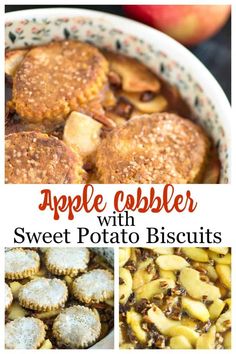 apple cobbler with sweet potato biscuits in a bowl and on the side