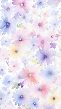 an abstract floral background with pastel colors and lots of flowers on the bottom right corner