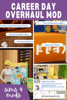 there are pictures of different items in the store with text that reads career day overhaul mod