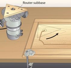 the router sub base is attached to a wooden table with an electrical outlet on it