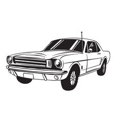 a black and white drawing of a muscle car