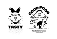 two black and white logos with the words tasty, good food and hungry dude