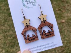 "This listing is for a pair of gorgeous nativity wood earrings! These beautiful, lightweight, wood earrings are the perfect addition to any holiday outfit! Buy these for yourself or as a gift for your sister, mom, friend, or co-worker! Earrings measure 1.5\" and are made of wood. Be sure to check out the rest of our Christmas collection! If you don't see the color or style you need, contact us for a custom order! Spend $35 or more and receive FREE shipping in the US! Please note - I strive to show accurate details in the images above. These earrings are handmade, so each pattern may have slight variations in placement. While I work to take and edit photos as true-to-life as possible, please know that colors may appear slightly different on your screen than in person." Nativity Clay Earrings, Wood Nativity Earrings, Nativity Wood, Ornament Earrings, Sweater Pumpkins, Earrings Star, Mom Friend, Earrings Wood, Edit Photos