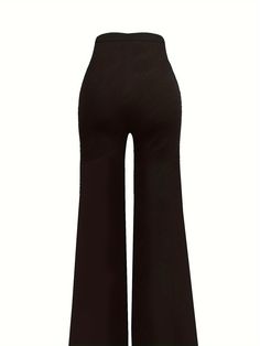 Romildi Solid Wide Leg Pants, Casual High Waist Buttons Long Length Pa – Moxge&Romildi Black Elastane Trousers, Black High-waisted Elastane Dress Pants, Black Elastane Bottoms With Elastic Waistband, High Stretch Black Bottoms With Elastic Waistband, Black Non-stretch Pants With Wide Waistband, Non-stretch Black Pants With Wide Waistband, Black Wide Leg Elastane Yoga Pants, Chic Black Straight Leg Yoga Pants, Black Wide Leg Trousers In Elastane