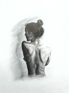 a pencil drawing of a woman's back