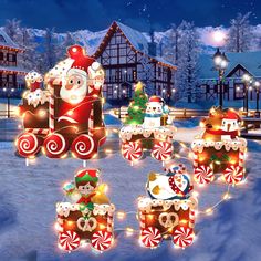 an animated christmas scene with santa and his sleigh