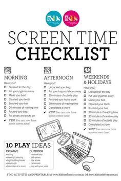 a printable screen time checklist for students to use on their laptops and tablets