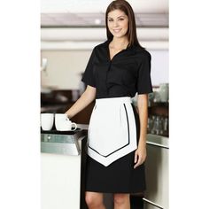 White Apron with Black Trim Waitress Outfit Black, Housekeeping Dress, Outfit Black And White, Best Uniforms, Waitress Apron, Restaurant Uniforms, Hotel Uniform