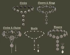 an assortment of jewelry is shown on a black background