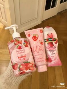 beauty products, strawberry products, pink products -`♡´- Strawberry Shower Gel, Skin Care Strawberry, Strawberry Skincare, Strawberry Products, Strawberry Gel, Strawberry Cosmetics, Strawberry Shampoo, Strawberry Perfume