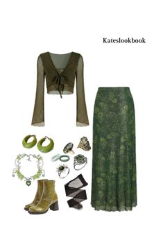 Hearth Witch Aesthetic Fashion, Whimsical Aesthetic Fashion, Green Goth Aesthetic Outfit, Green Witch Style, Earth Witch Aesthetic Outfit, Nature Witch Outfit, Autumn Witch Outfit, Green Witch Aesthetic Outfit, Green Witch Aesthetic Fashion